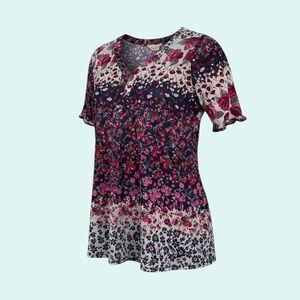 EMBER Top Women's Multi-color M Floral Print V-Neck Ruffle Sleeve Blouse